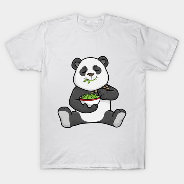 Panda as Vegetarian with Chopstick and Bowl Salad T-Shirt by Markus Schnabel